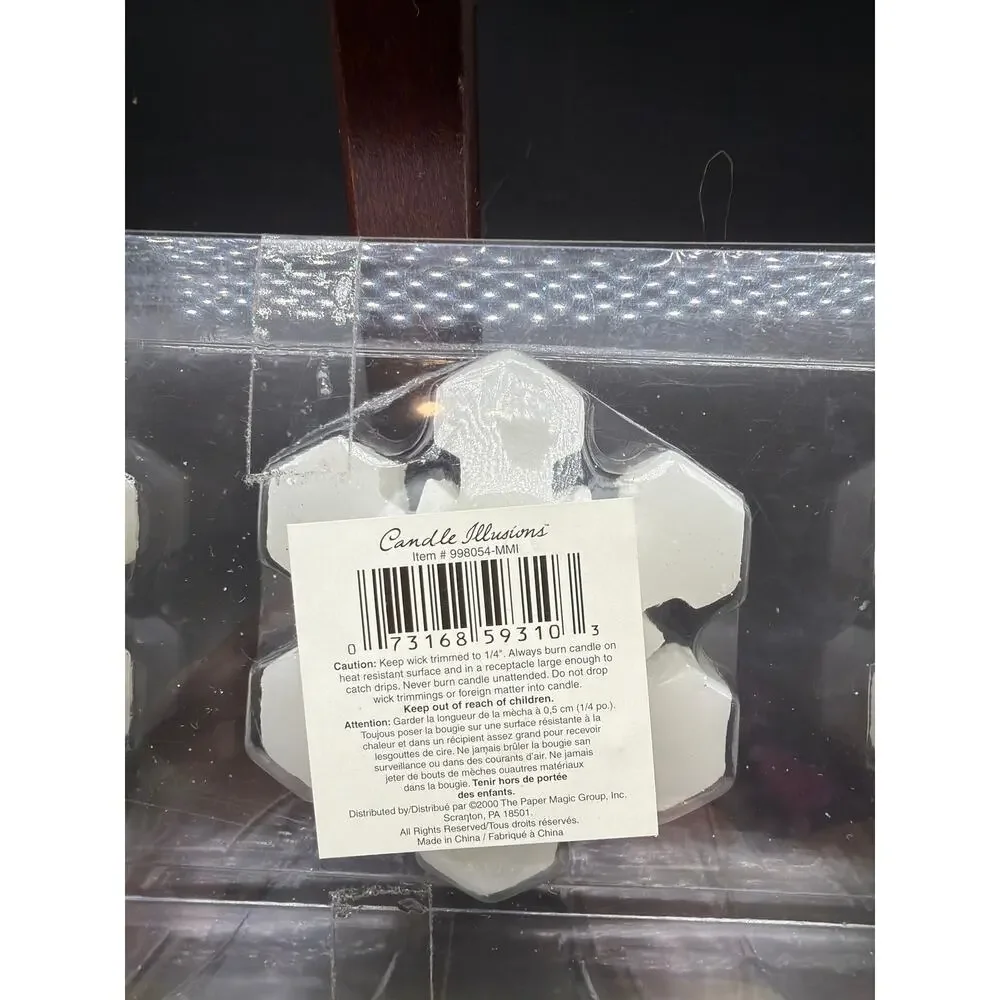 Vintage 2000 Candle Illusions Snowflake Floating Candles Set 3 Glitter NIB